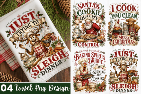 Funny Christmas Towel PNG, Kitchen Towel