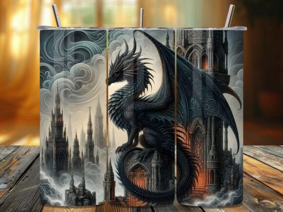 Gothic Dragon Castle Vintage Tumbler PNG