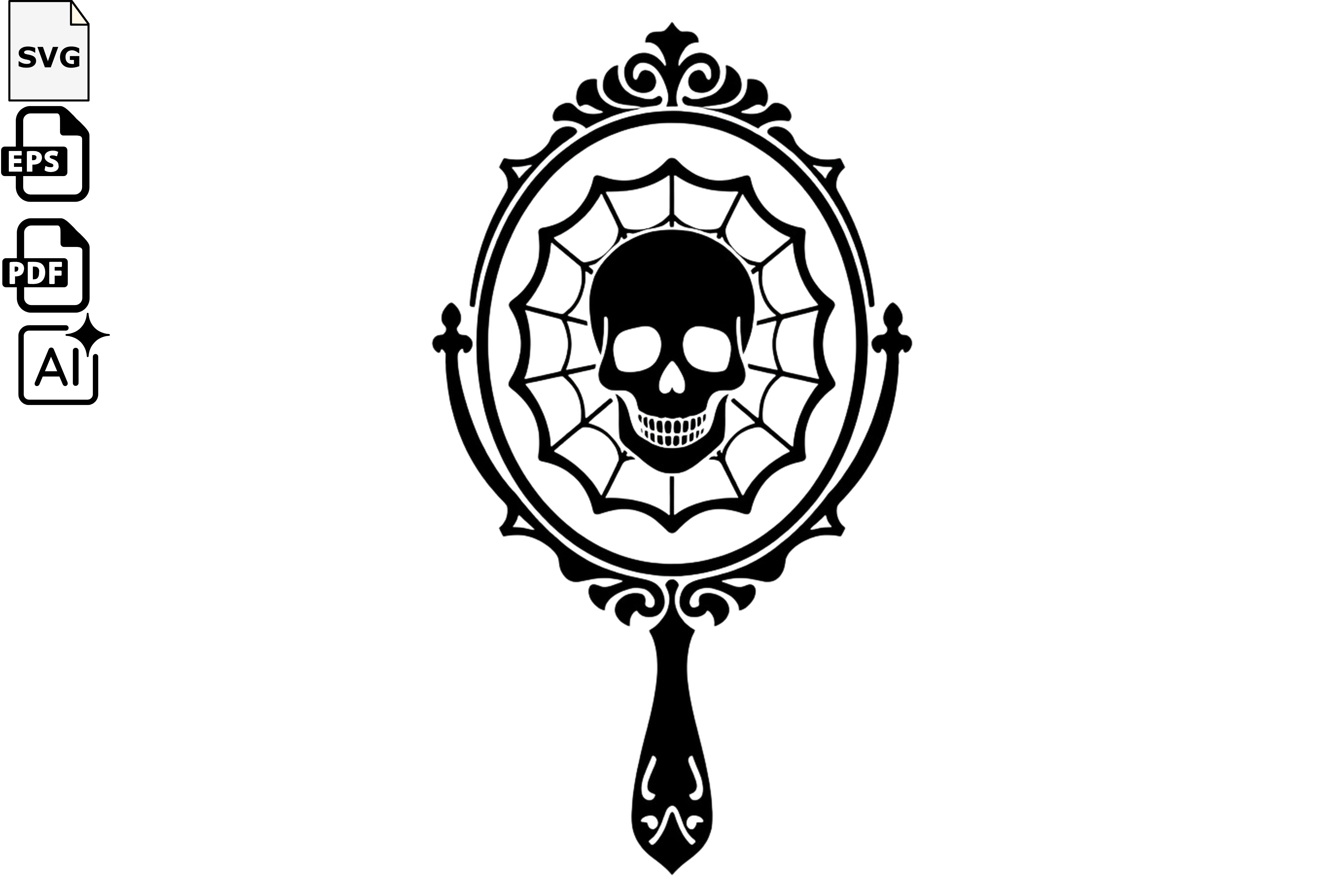 Gothic Skull in Antique Mirror Frame