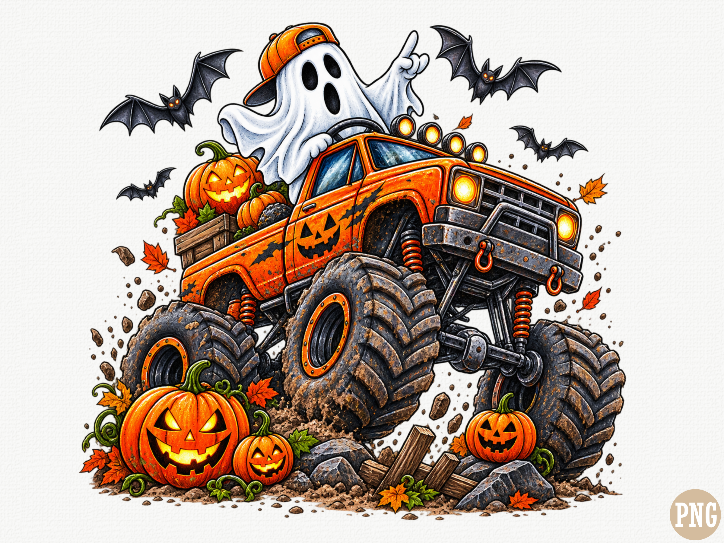 Halloween Monster Truck PNG, Cute Ghost