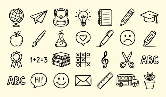 Hand Drawn School Supply Doodle Icons