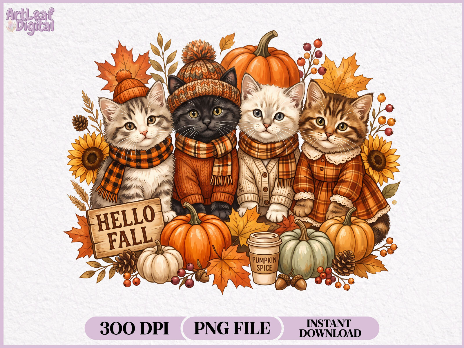 Hello Fall Autumn Cats PNG