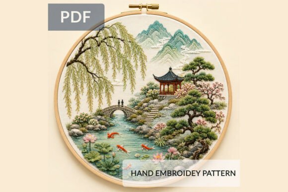 Japanese Garden Embroidery Pattern PDF K
