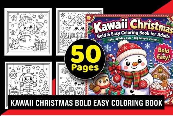Kawaii Christmas Bold Easy Coloring Book