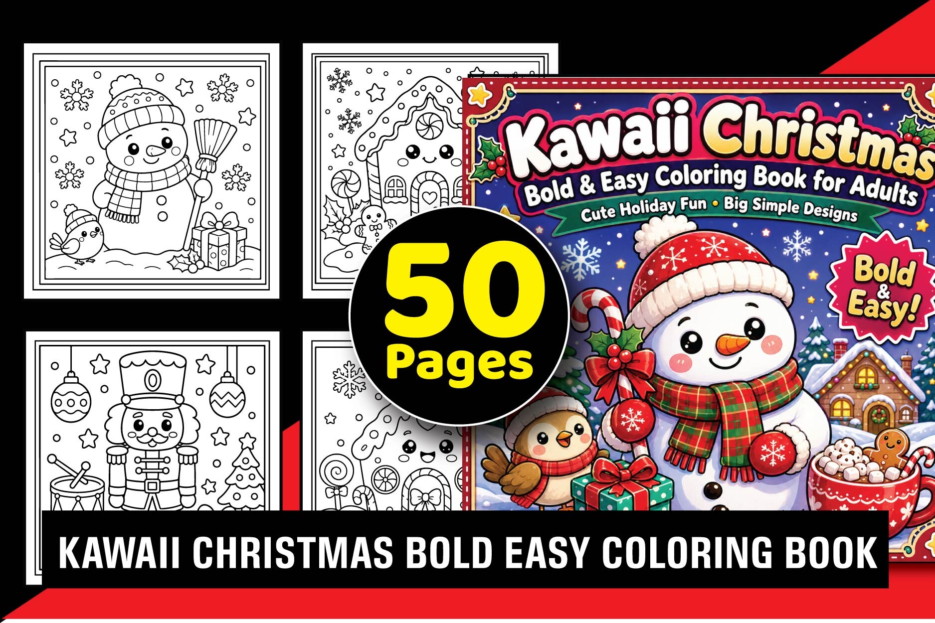 Kawaii Christmas Bold Easy Coloring Book