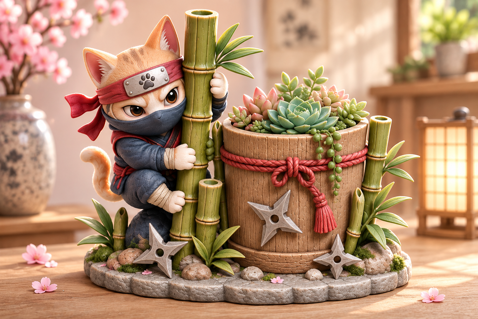 Ninja Cat Planter STL - 3D Printable Succulent Garden - Image 4