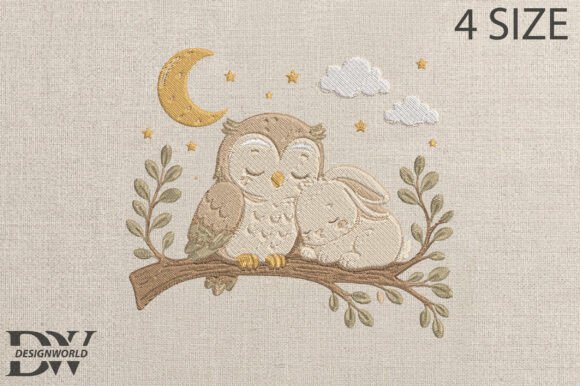 Owl and Rabbit Embroidery Design