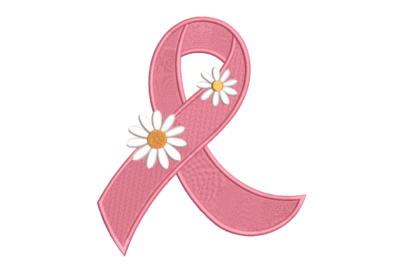 Pink Awareness Ribbon with Daisy Flowers