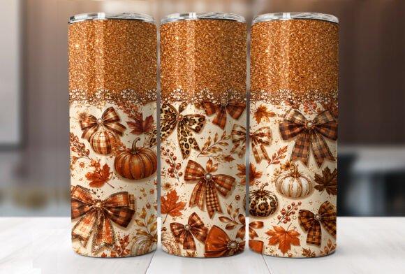 Pumpkin Bow Fall 20oz Tumbler Wrap PNG
