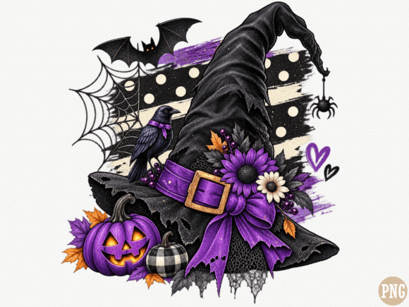 Purple Witch Hat Halloween PNG, Spooky W