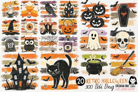 Retro Halloween Fall Clipart PNG