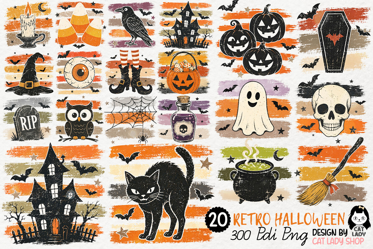 Retro Halloween Fall Clipart PNG
