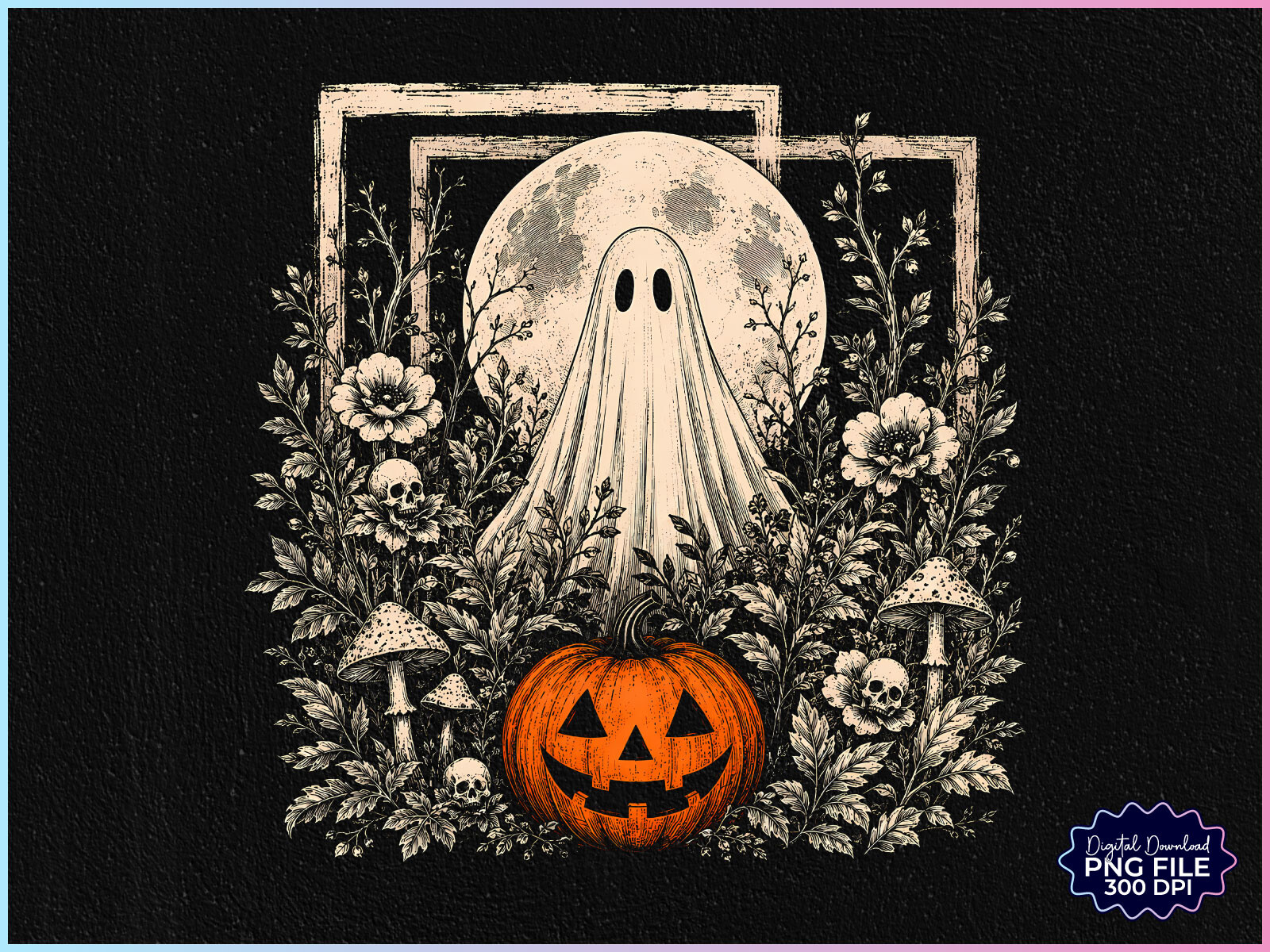 Retro Halloween Ghost Pumpkin PNG