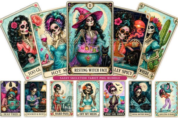 Snarky Skeleton Tarot Card PNG Bundle