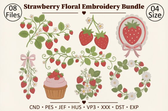 Strawberry Floral Embroidery Bundle