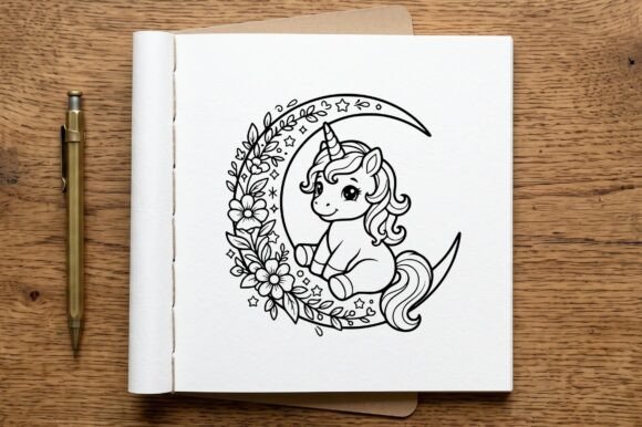 Unicorn Moon Coloring Page