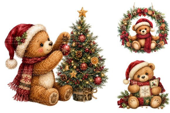 Vintage Christmas Teddy Bear Clipart