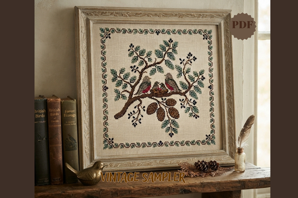 Vintage Forest Bird Cross Stitch Pattern