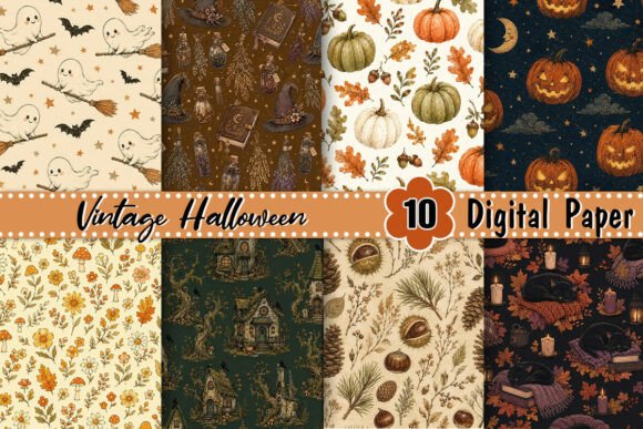 Vintage Halloween Fall Digital Paper