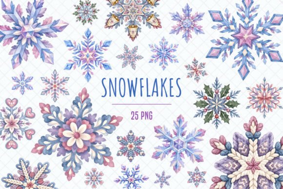 Watercolor Winter Snowflakes Clipart