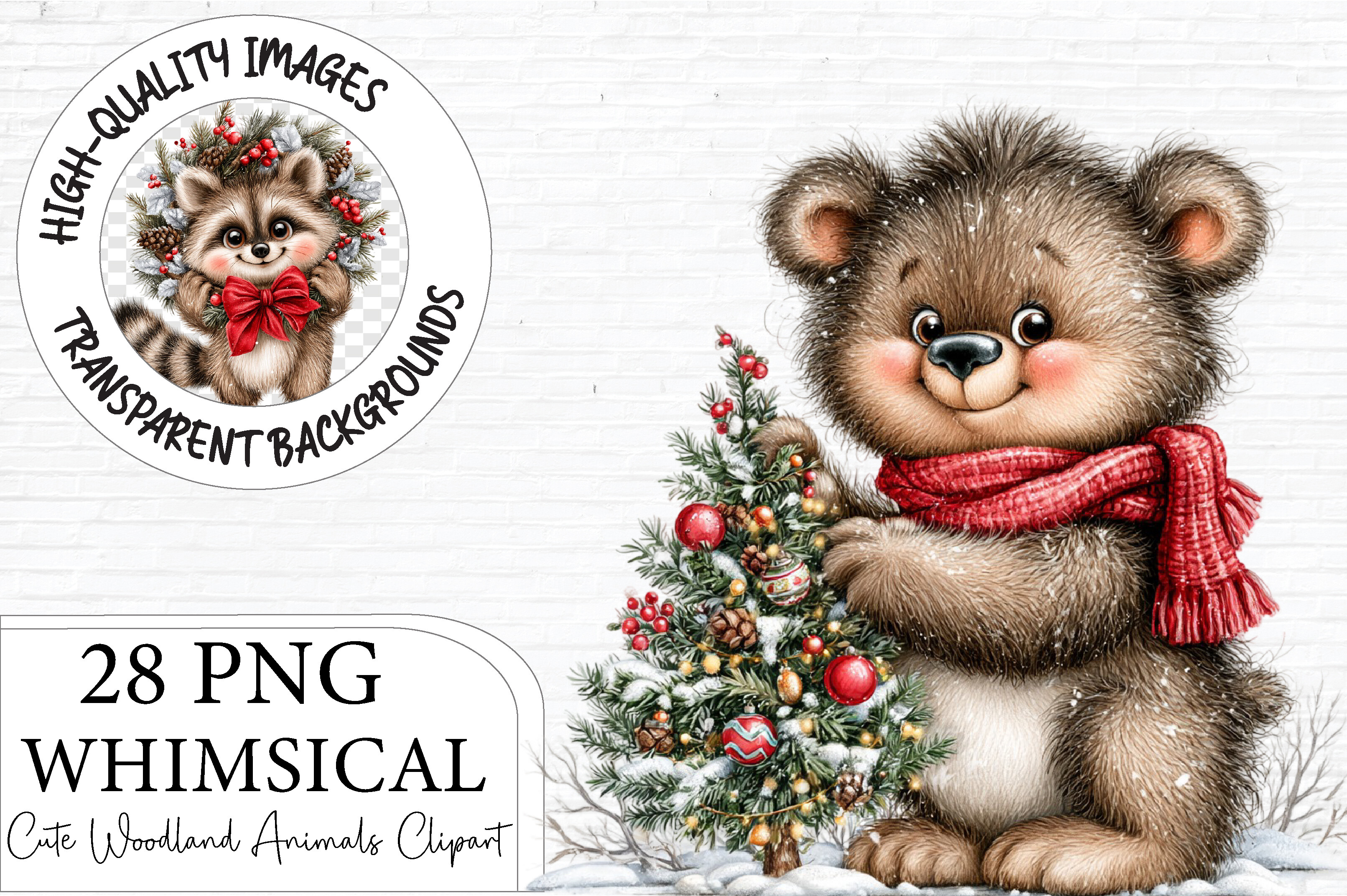 Whimsical Christmas Woodland Animals PNG