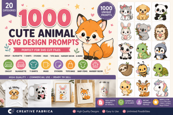 1000 Cute Animal SVG Design Prompts