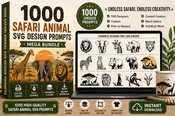 1000 Safari Animal SVG Design Prompts