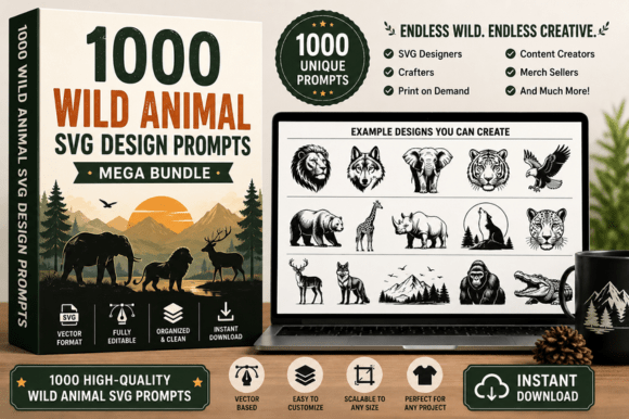 1000 Wild Animal SVG Design Prompts