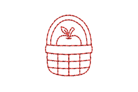 Apple Basket Outline Redwork Embroidery