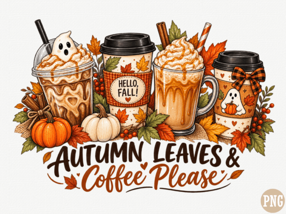 Autumn Leaves and Coffee Please PNG, Fal