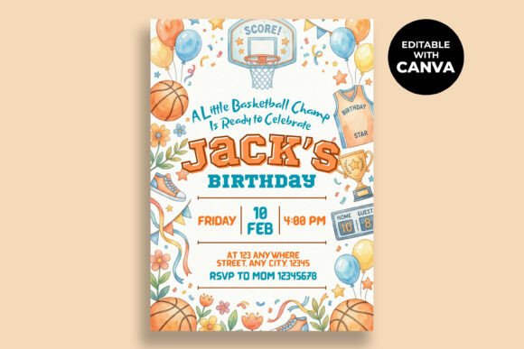 Basketball Birthday Canva Invitation