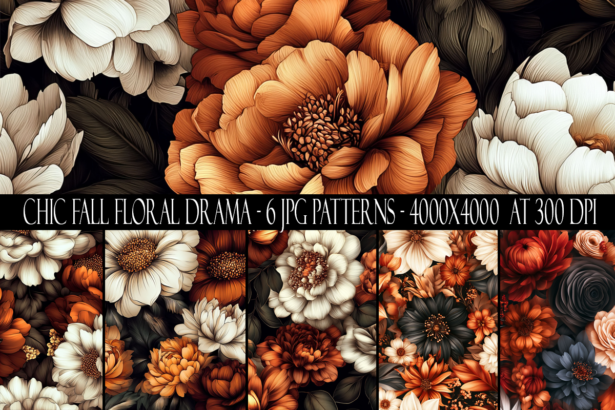 Chic Fall Floral Drama Seamless Patterns