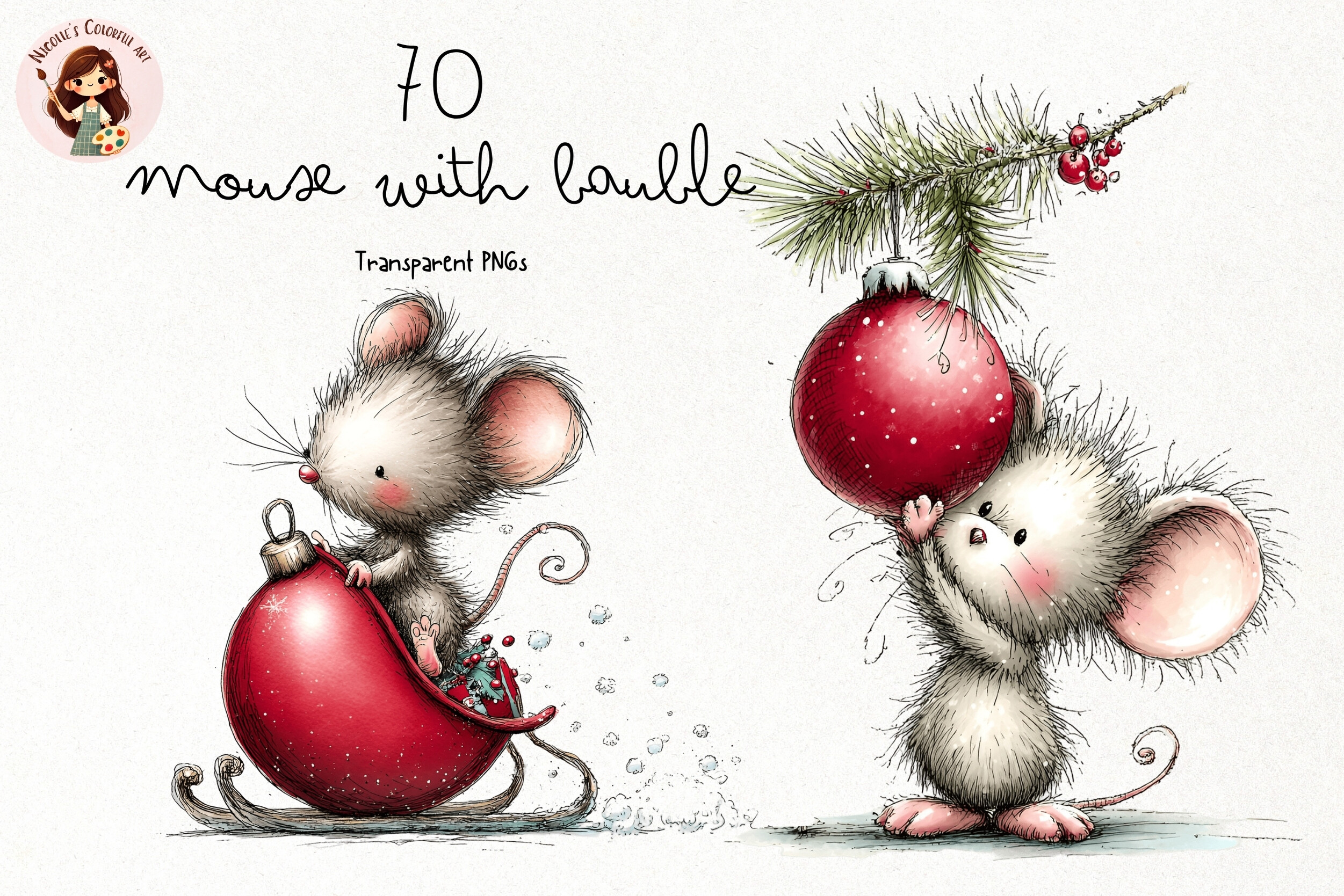 Christmas Mouse Bauble Watercolor PNG