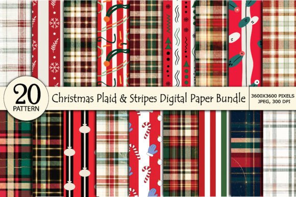 Christmas Plaid & Stripes Digital Paper