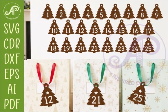 Christmas Tree Advent Calendar Tags Svg Laser Cutting