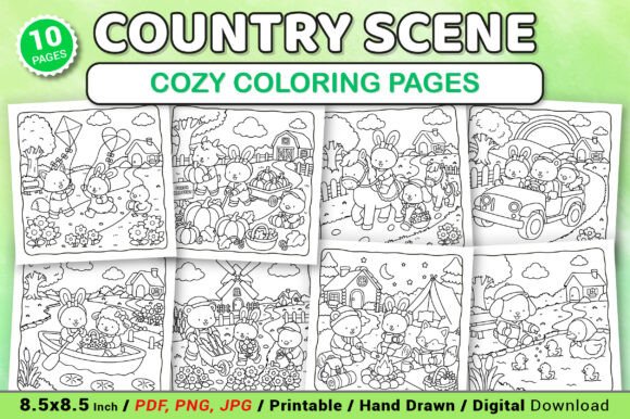 Country Scene Cozy Coloring Pages