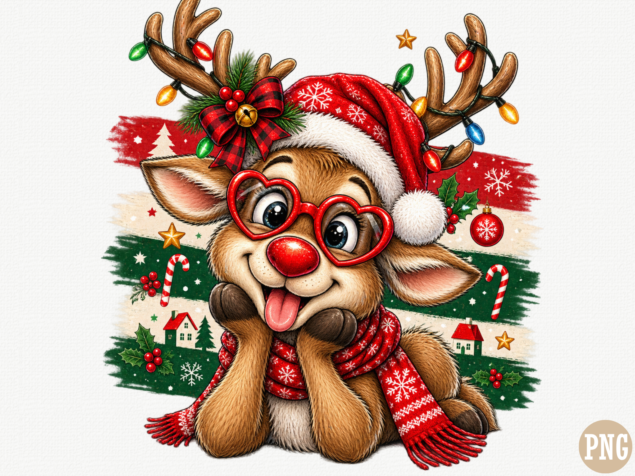 Cute Christmas Reindeer PNG, Funny Rudol