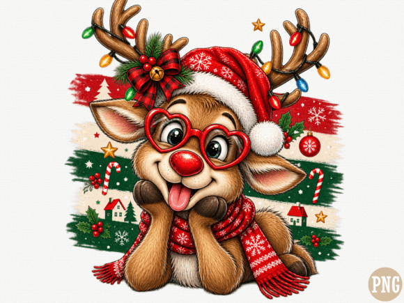 Cute Christmas Reindeer PNG, Funny Rudol Graphic Illustrations By Camel Muse