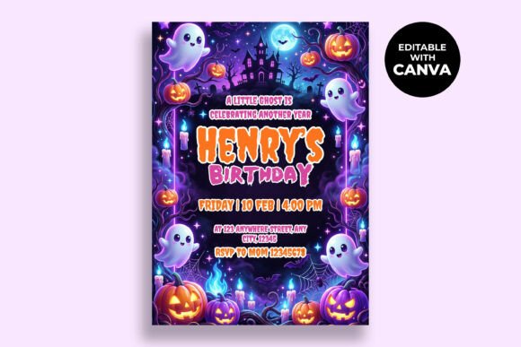 Cute Ghost Birthday Canva Invitation Graphics