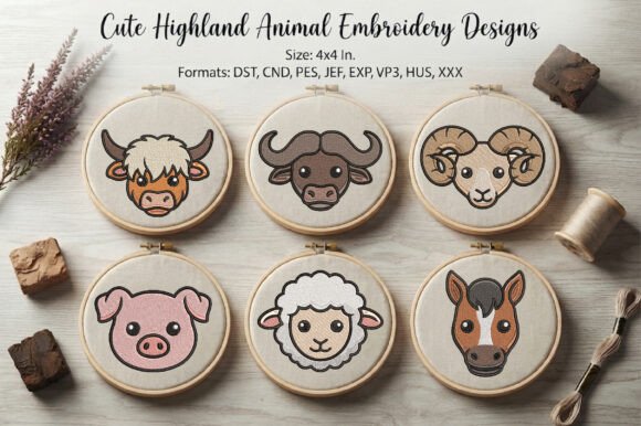 Cute Highland Animal Embroidery Designs