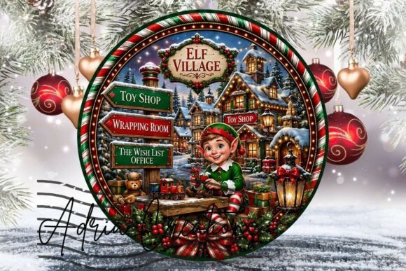 Elf Christmas Ornament, Round Sign Png