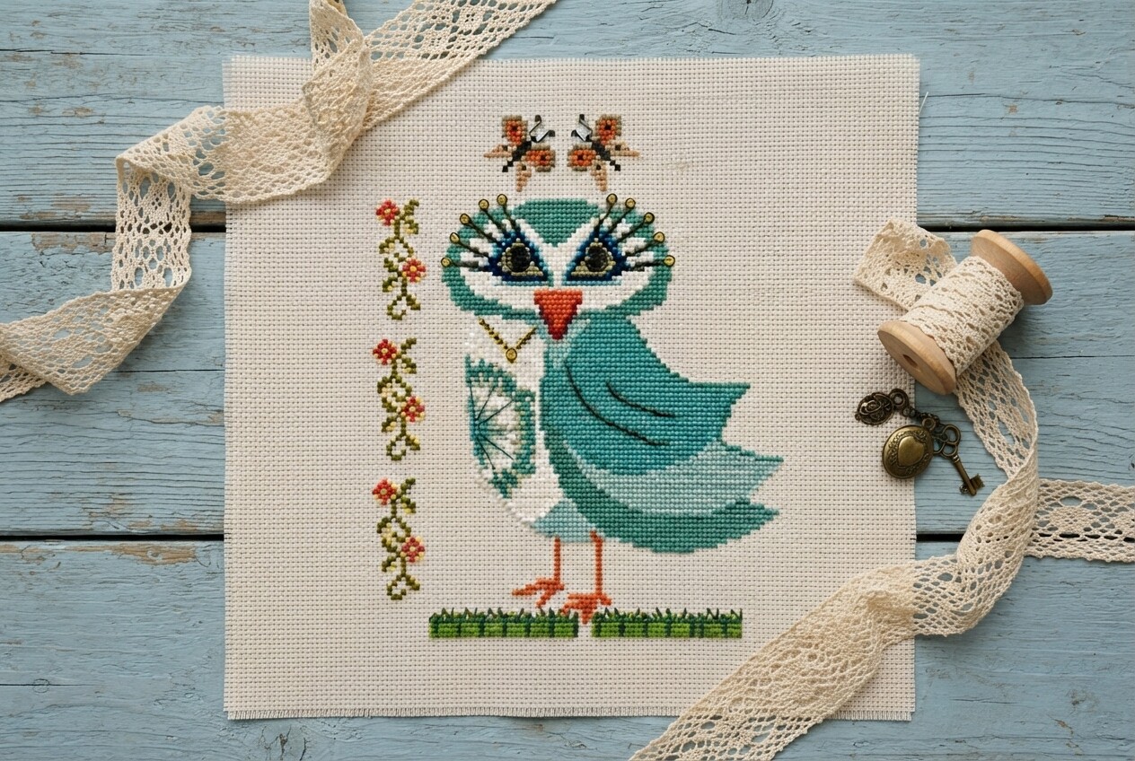 Fashionista Owl Cross Stitch Pattern