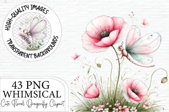 Floral Dragonfly PNG Clipart Bundle