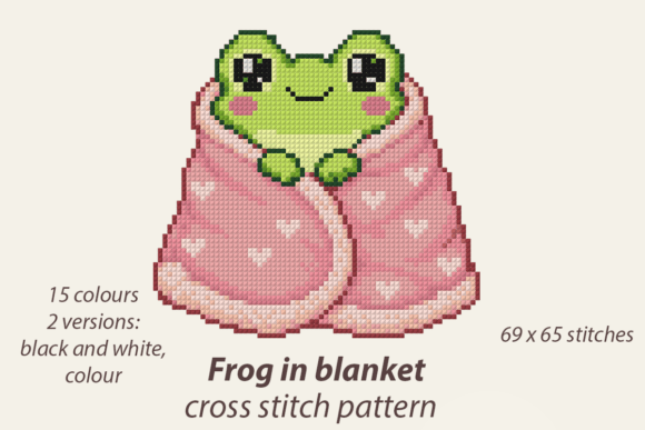 Frog in Blanket Cross Stitch Patttern