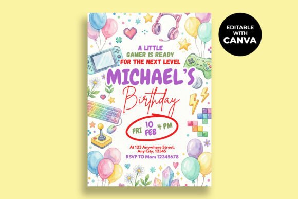 Gaming Birthday Canva Invitation