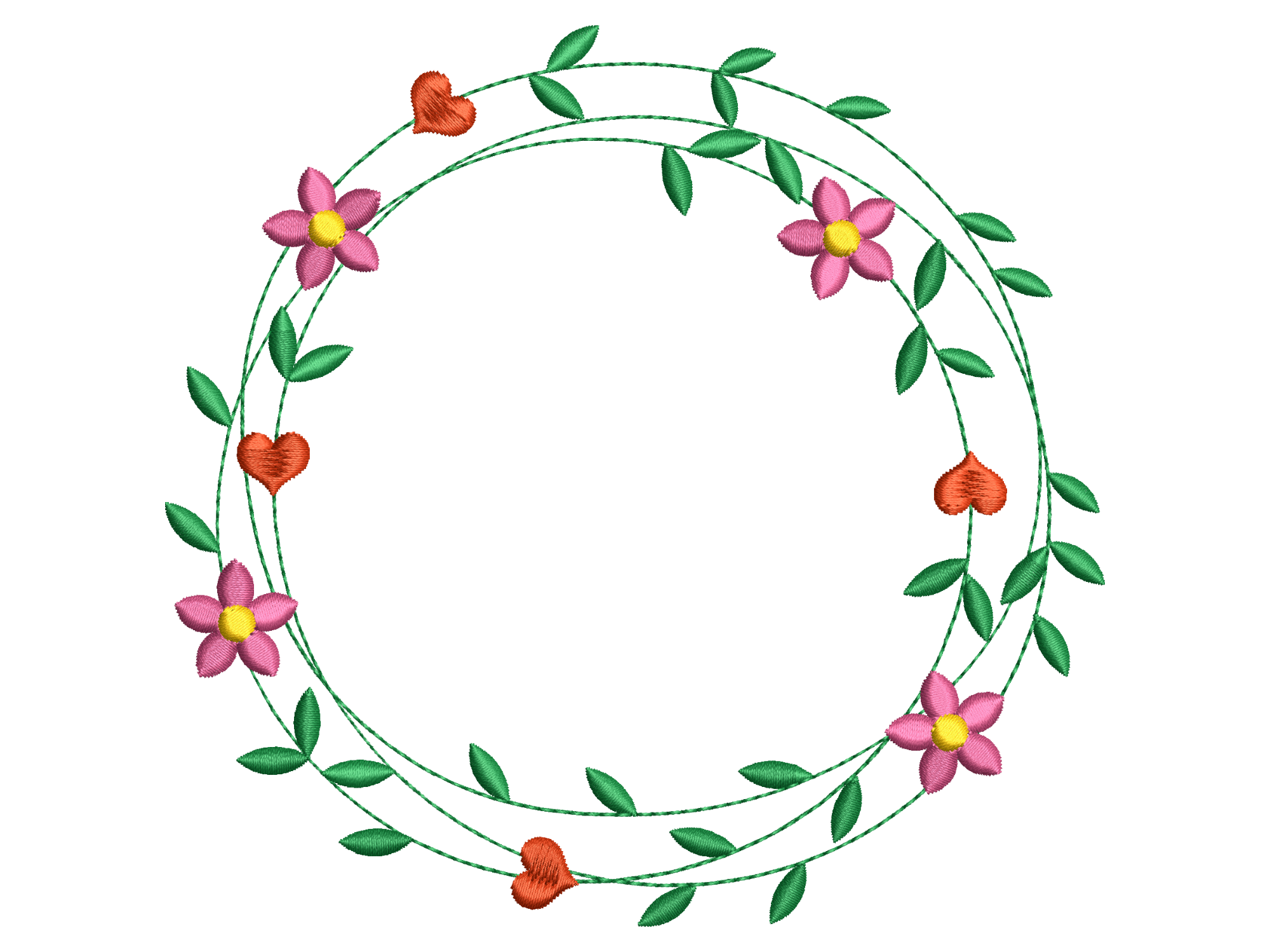 Heart Flower Vine Embroidery Wreath