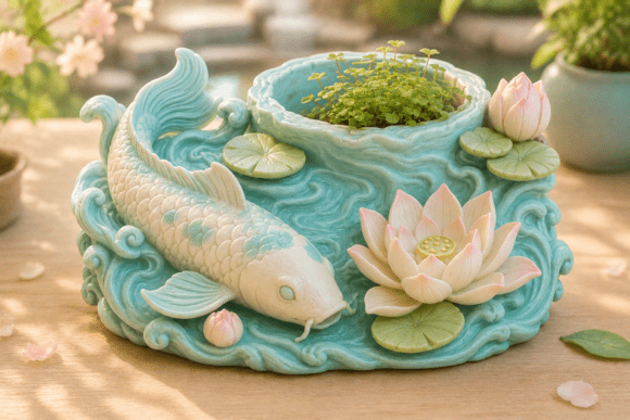 Koi Pond Planter STL - Japanese Garden 3D Printing Model - Image 1