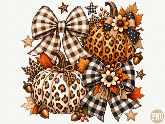 Leopard Pumpkin Fall PNG, Buffalo Plaid