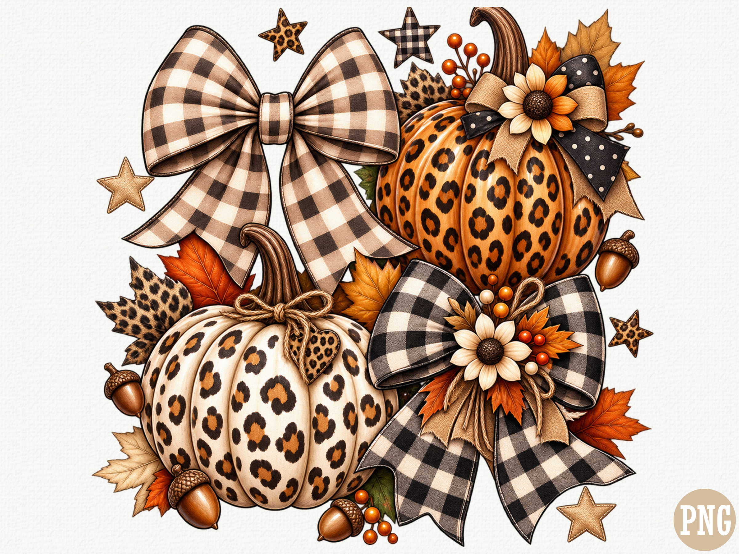 Leopard Pumpkin Fall PNG, Buffalo Plaid