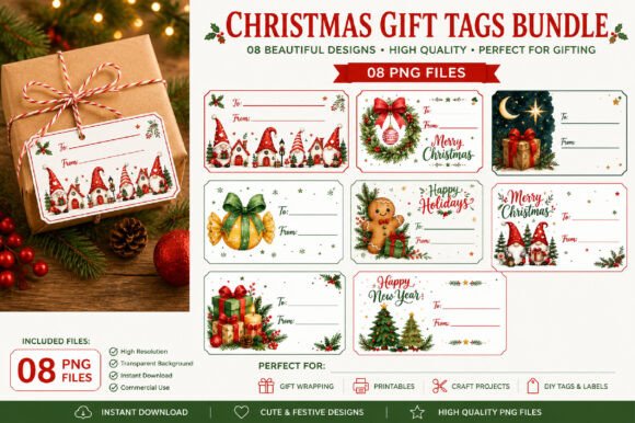 Merry Christmas Gift Tags PNG